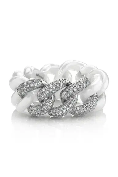 SHAY JEWELRY Triple Diamond Ceramic Link Ring | Thumbnail 6