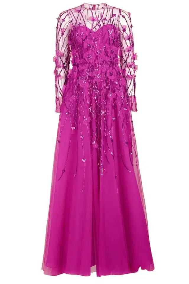 PAMELLA ROLAND Tulle Sequin Floral Gown