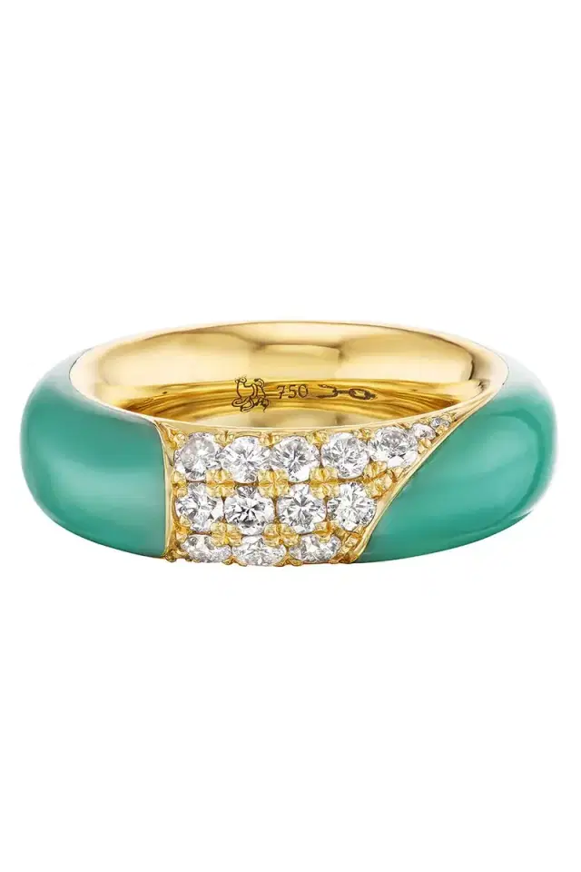 Uniform Object Turqouise Pave Diamond Ring