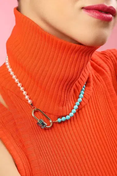 Marla Aaron Turquoise and Akoya Pearl Half and Half Strand with Yellow Gold Loops | Thumbnail 2