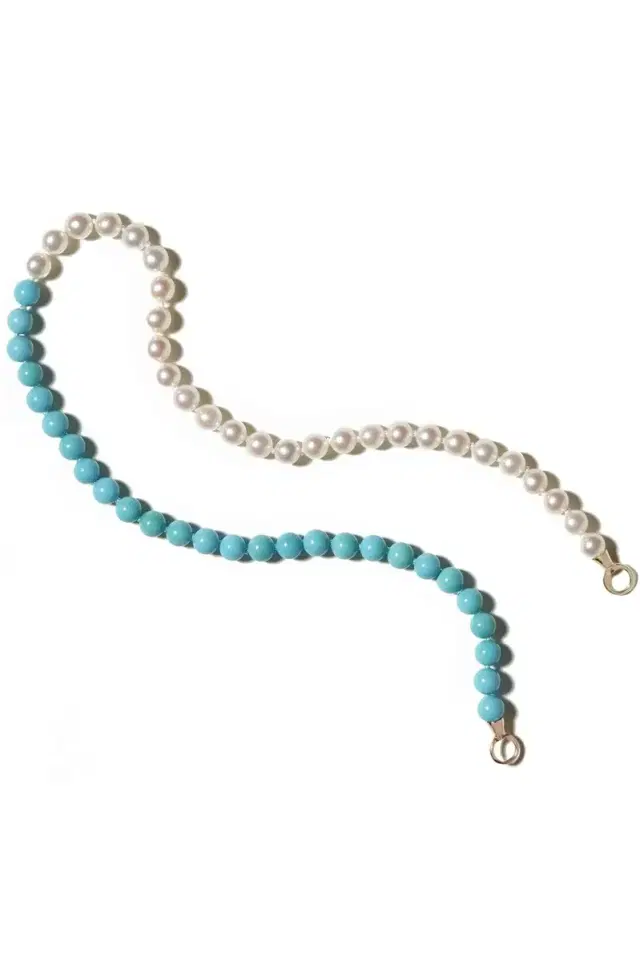 Turquoise and Akoya Pearl Half and Half Strand with Yellow Gold Loops