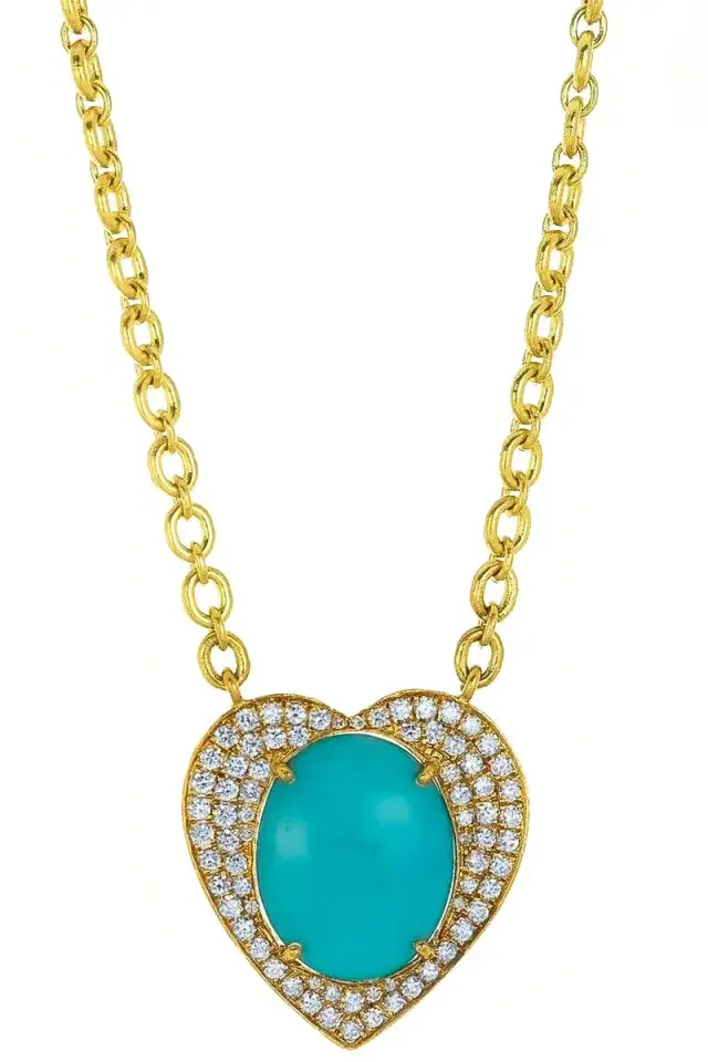 IRENE NEUWIRTH JEWELRY Turquoise and Diamond Heart Necklace