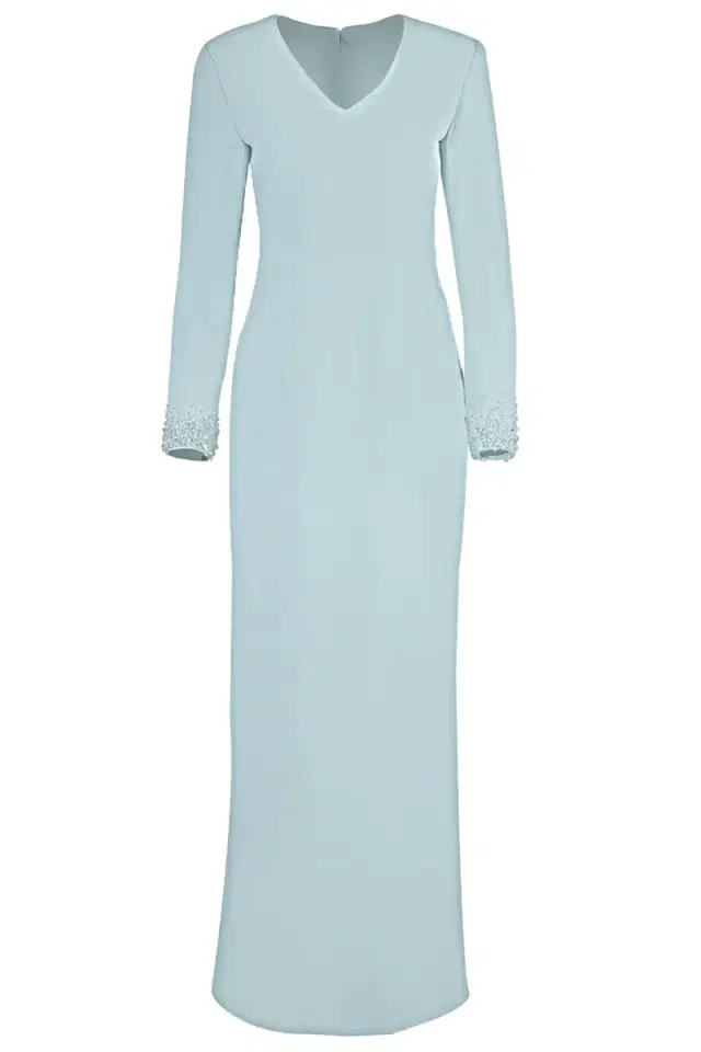 CATHERINE REGEHR Vneck Beaded Cuff Dress