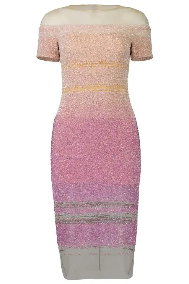 PAMELLA ROLAND White & Lilac Ombre Sequin Cocktail Dress