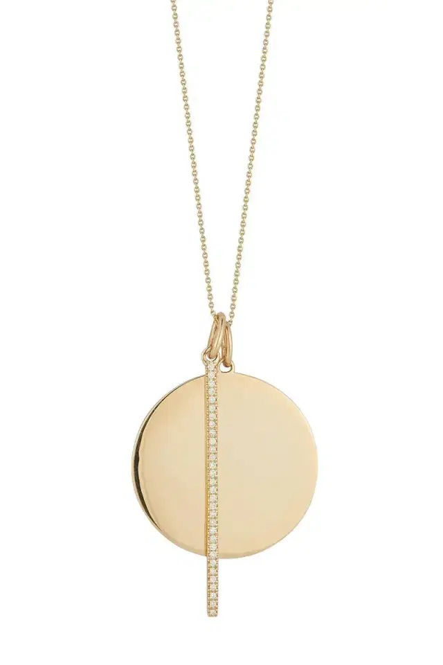 DANA REBECCA DESIGNS Yellow Gold Sylvie Rose Disc and Pave Bar Necklace - 18/20"