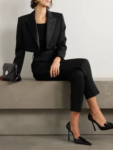 Dolce & Gabbana Cropped Satin-trimmed Wool-blend Gabardine Blazer | Thumbnail 2