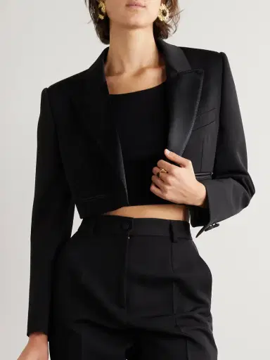 Dolce & Gabbana Cropped Satin-trimmed Wool-blend Gabardine Blazer | Thumbnail 3