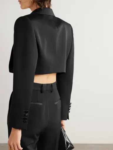 Dolce & Gabbana Cropped Satin-trimmed Wool-blend Gabardine Blazer | Thumbnail 4