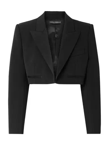 Dolce & Gabbana Cropped Satin-trimmed Wool-blend Gabardine Blazer | Thumbnail 1