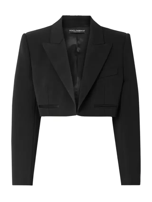 Cropped Satin-trimmed Wool-blend Gabardine Blazer
