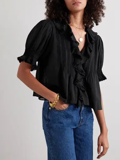 DÔEN Henri Ruffled Pintucked Organic Cotton-voile Top | Thumbnail 3 DÔEN Henri Ruffled Pintucked Organic Cotton-voile Top | Thumbnail 3
