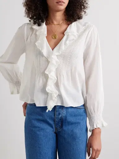DÔEN Hardy Lace-trimmed Ruffled Pintucked Organic Cotton-voile Blouse | Thumbnail 3