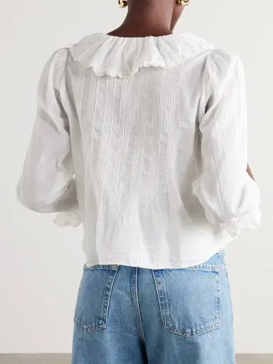 DÔEN Hardy Lace-trimmed Ruffled Pintucked Organic Cotton-voile Blouse | Thumbnail 4