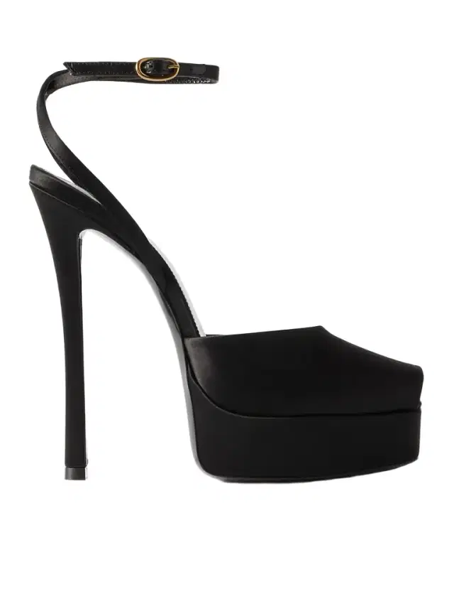 La Scandale Leather-trimmed Satin Mules