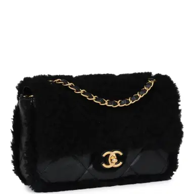 Chanel Chanel Medium Shearling Flap Bag Black Lambskin/Shearling Brushed Gold Hardware | Thumbnail 2 Chanel Chanel Medium Shearling Flap Bag Black Lambskin/Shearling Brushed Gold Hardware | Thumbnail 2