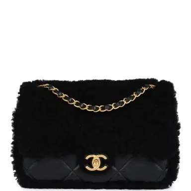 Chanel Chanel Medium Shearling Flap Bag Black Lambskin/Shearling Brushed Gold Hardware | Thumbnail 1 Chanel Chanel Medium Shearling Flap Bag Black Lambskin/Shearling Brushed Gold Hardware | Thumbnail 1