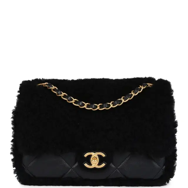 Chanel Medium Shearling Flap Bag Black Lambskin/Shearling Brushed Gold Hardware Chanel Medium Shearling Flap Bag Black Lambskin/Shearling Brushed Gold Hardware