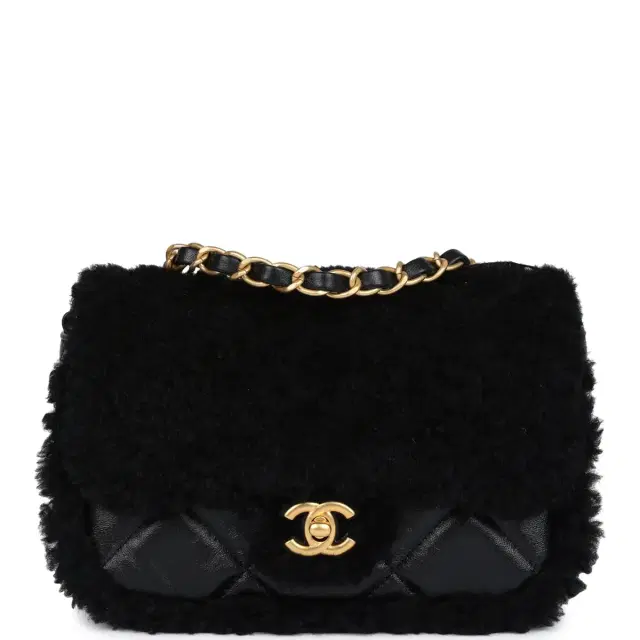 Chanel Mini Shearling Flap Bag Black Lambskin/Shearling Brushed Gold Hardware Chanel Mini Shearling Flap Bag Black Lambskin/Shearling Brushed Gold Hardware