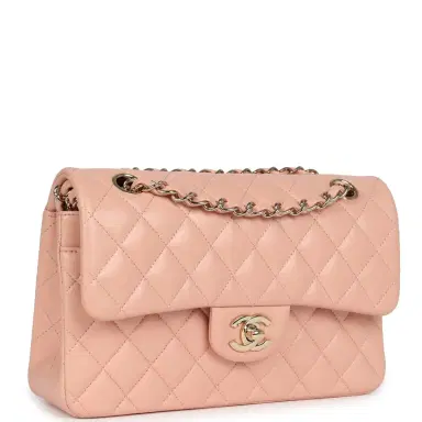 Chanel Pre-owned Chanel Small Classic Double Flap Light Pink Lambskin Gold Hardware | Thumbnail 2 Chanel Pre-owned Chanel Small Classic Double Flap Light Pink Lambskin Gold Hardware | Thumbnail 2