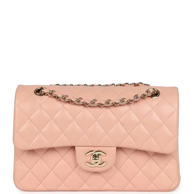 Chanel Pre-owned Chanel Small Classic Double Flap Light Pink Lambskin Gold Hardware