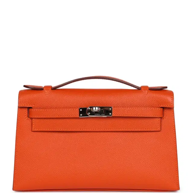 hermes Pre-owned Hermes Kelly Pochette Feu Epsom Palladium Hardware