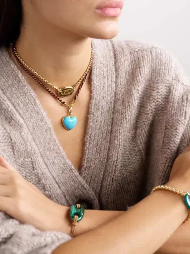Jenna Blake Carved Heart 18-karat Gold Turquoise Pendant | Thumbnail 4