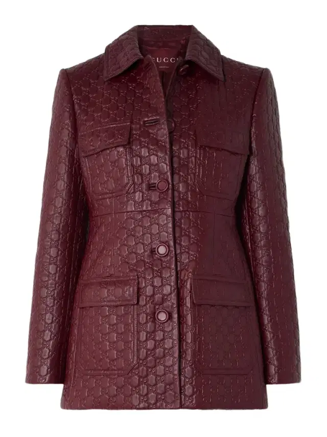 Paneled Debossed Leather Jacket