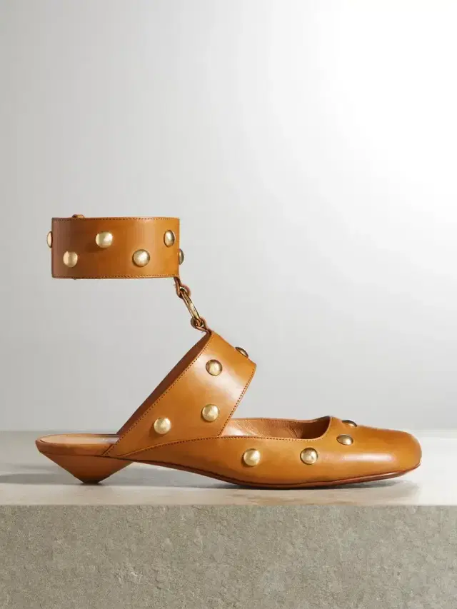 Jade Studded Leather Pumps