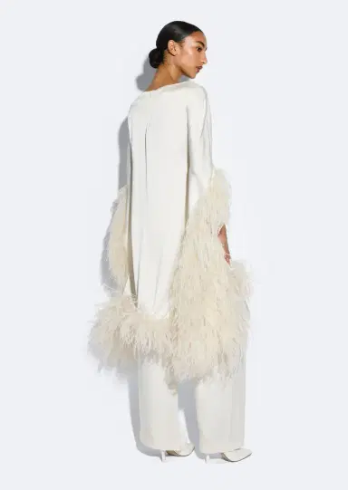 Lapointe Satin Cape Dress With Feathers | Thumbnail 2 Lapointe Satin Cape Dress With Feathers | Thumbnail 2