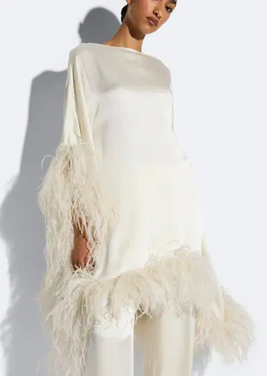 Lapointe Satin Cape Dress With Feathers | Thumbnail 3 Lapointe Satin Cape Dress With Feathers | Thumbnail 3