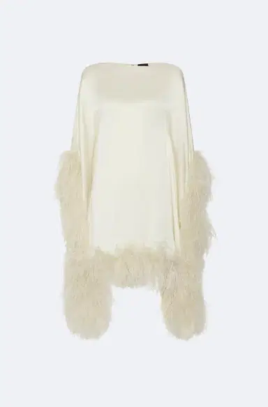 Lapointe Satin Cape Dress With Feathers | Thumbnail 4 Lapointe Satin Cape Dress With Feathers | Thumbnail 4