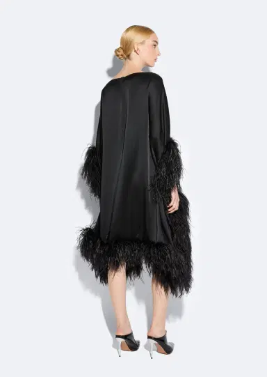 Lapointe Satin Cape Dress With Feathers | Thumbnail 2 Lapointe Satin Cape Dress With Feathers | Thumbnail 2