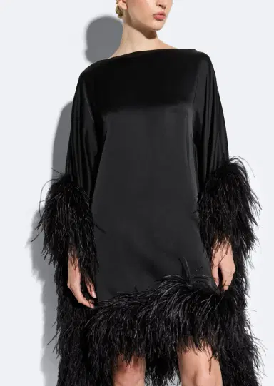 Lapointe Satin Cape Dress With Feathers | Thumbnail 3 Lapointe Satin Cape Dress With Feathers | Thumbnail 3
