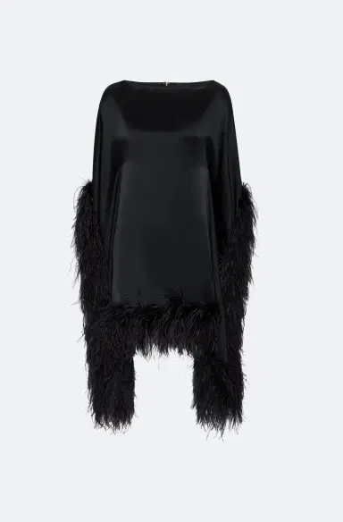 Lapointe Satin Cape Dress With Feathers | Thumbnail 4 Lapointe Satin Cape Dress With Feathers | Thumbnail 4