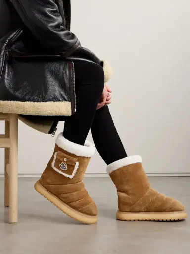 Moncler Gaia Shearling-trimmed Quilted Suede Boots | Thumbnail 2