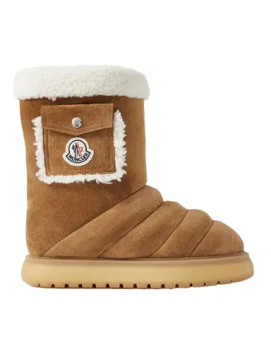 Moncler Gaia Shearling-trimmed Quilted Suede Boots | Thumbnail 1