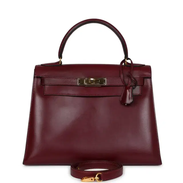Vintage Hermes Kelly Sellier 28 Rouge H Box Gold Hardware