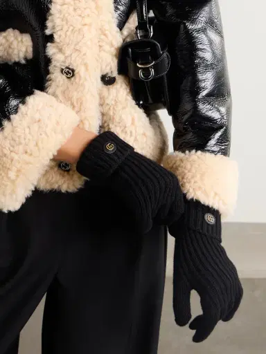 Gucci Embellished Leather-trimmed Wool And Cashmere-blend Gloves | Thumbnail 2 Gucci Embellished Leather-trimmed Wool And Cashmere-blend Gloves | Thumbnail 2