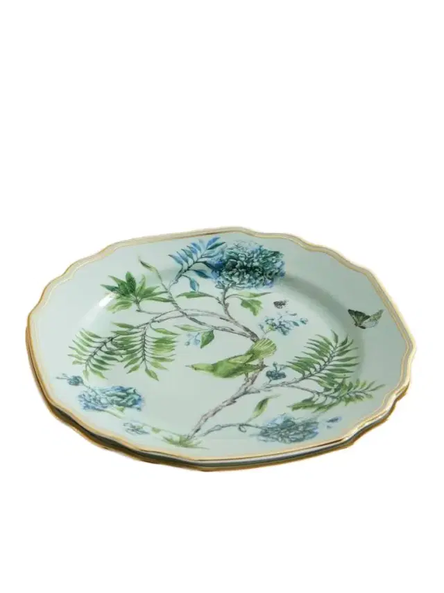Secret Garden Set Of Two Gold-plated Printed Porcelain Dessert Plates