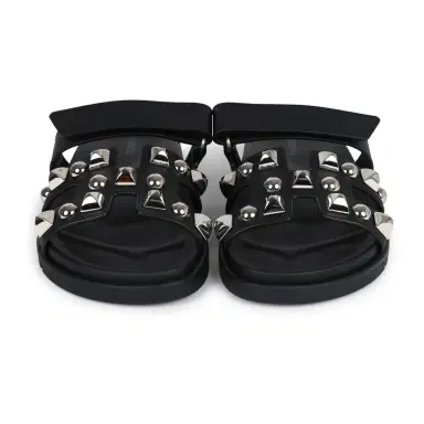 HERMÈS Hermes Chypre Techno Sandals Black Studded Calfskin Palladium Hardware 37.5 EU | Thumbnail 2