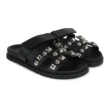 HERMÈS Hermes Chypre Techno Sandals Black Studded Calfskin Palladium Hardware 37.5 EU | Thumbnail 3