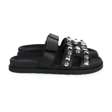 HERMÈS Hermes Chypre Techno Sandals Black Studded Calfskin Palladium Hardware 37.5 EU | Thumbnail 4