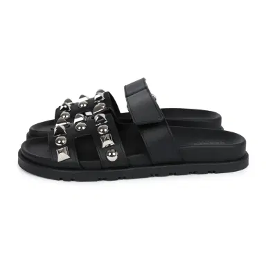 HERMÈS Hermes Chypre Techno Sandals Black Studded Calfskin Palladium Hardware 37.5 EU | Thumbnail 5