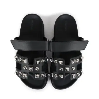 HERMÈS Hermes Chypre Techno Sandals Black Studded Calfskin Palladium Hardware 37.5 EU | Thumbnail 7