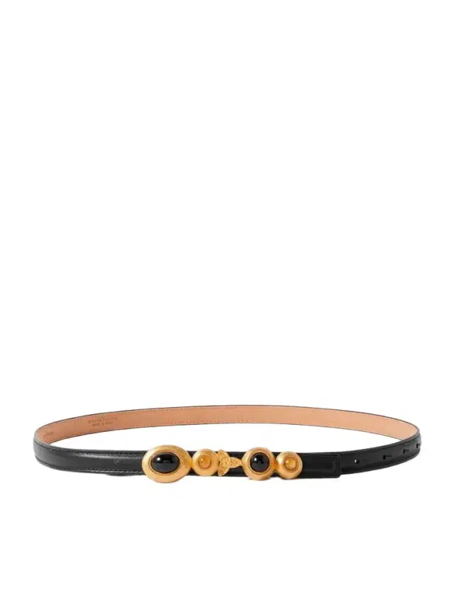 Earth Narrow Embellished Leather Belt