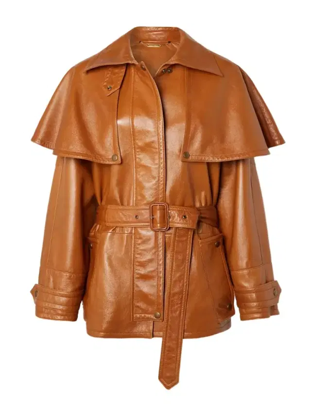 Cape-effect Belted Leather Jacket