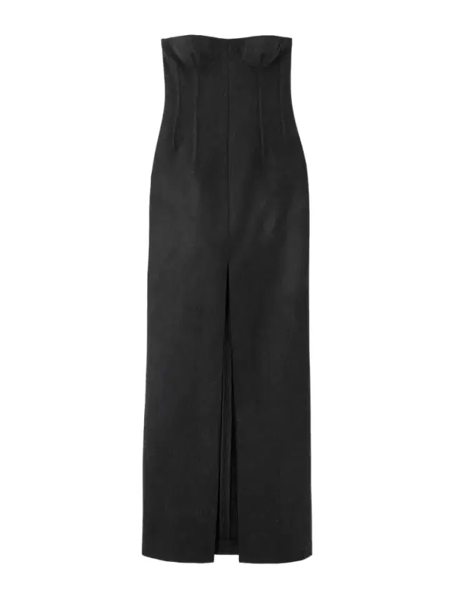 Strapless Paneled Wool Maxi Dress