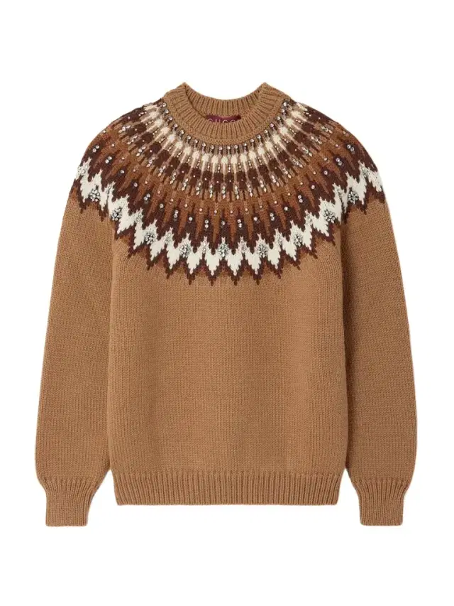 Crystal-embellished Fair Isle Wool-blend Sweater