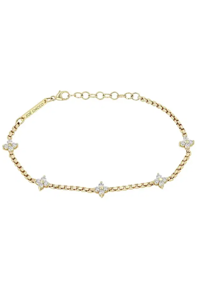 ZOE CHICCO Five Prong Diamond Quad Station Box Chain Bracelet