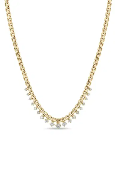 Zoë Chicco Large Graduated Prong Diamond Box Chain Necklace | Thumbnail 1